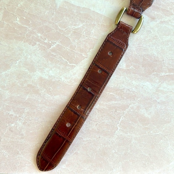 Vintage Fossil Genuine Leather Brown Croco Bridle Link Belt Sz S - Picture 5 of 13